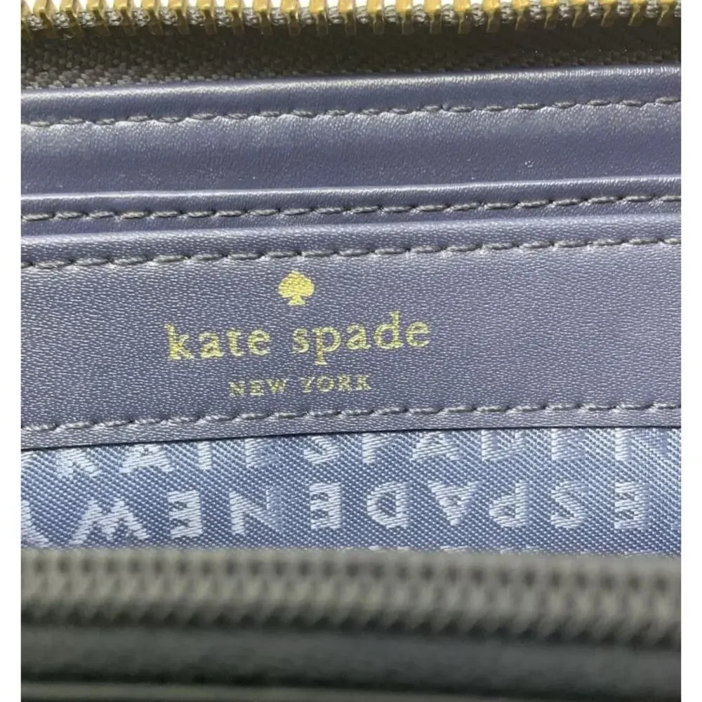 KATE SPADE GROVE Street Neda Blue Pebbled Leather Zip-Around Wallet Womens Large